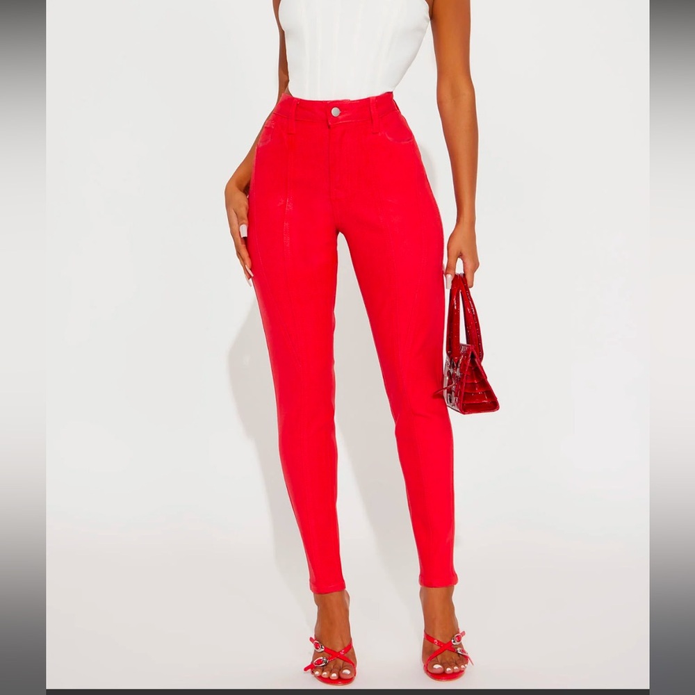 Fashion Nova Limited Edition Coated Skinny Pant - Red